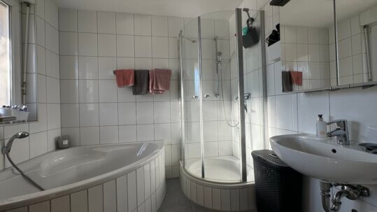 Badezimmer mit Badewanne und Dusche